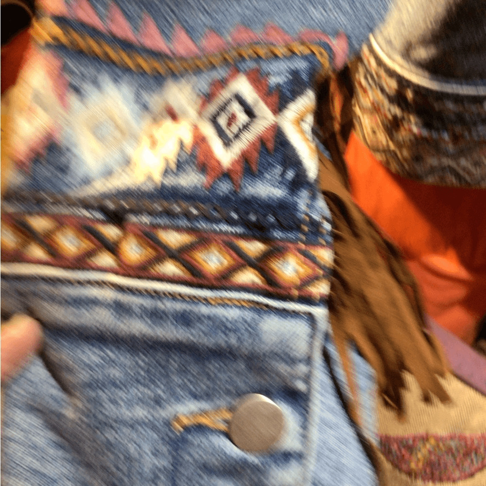 NEW Driftwood Boho Fringe jacket Denim Jacket with Multicolor Pattern - Picture 5 of 9
